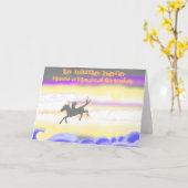 馬の飛んでいる誕生日名を前に追加 カード (黄色い花)