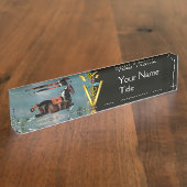 馬の飼育"金ゴールドカドゥセウス獣医シンボル デスクネームプレート (側面)