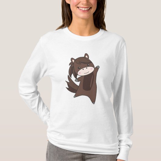 馬の馬のライダーキュートな動物ブラウン Tシャツ (正面)