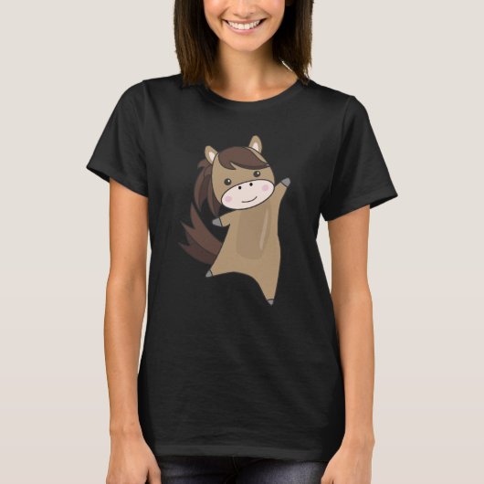 馬の馬のライダーキュートな動物ブラウン Tシャツ (正面)