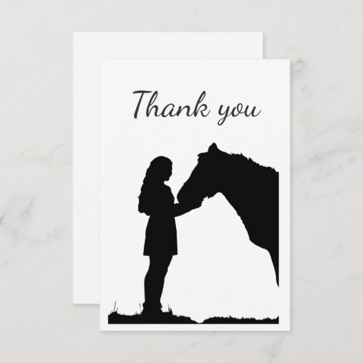 馬の馬の馬の農場の動物と感謝の女の子 サンキューカード (正面/裏面)