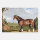 馬の馬術の油絵ヴィンテージデコページ ラッピングペーパーシート (正面)