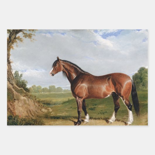 馬の馬術の油絵ヴィンテージデコページ ラッピングペーパーシート (正面)