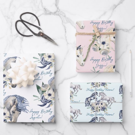 馬の馬術馬好き パーソナライズされた ラッピングペーパーシート (正面)