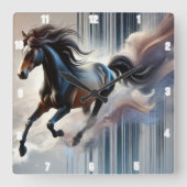 馬の駆け足の洗練された芸術的 スクエア壁時計 (正面)