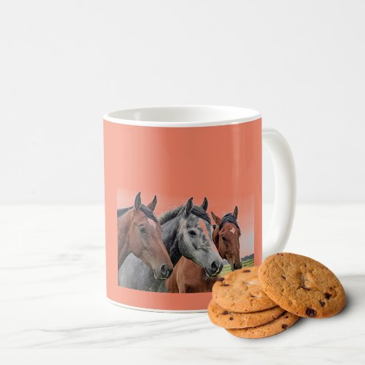 馬の魅力：三頭の馬の顔の陶器 コーヒーマグカップ