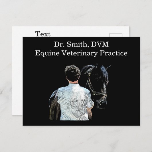 馬の黒い葉書を持つ男 ポストカード (正面/裏面)