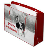 馬の黒と白の雪の写真クリスマス ラージペーパーバッグ (裏面アングル)