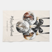 馬の黒と金ゴールドクリスマス引用文 キッチンタオル (横)