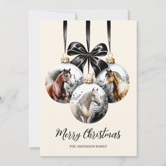 馬の黒と金ゴールドクリスマス引用文 シーズンカード (正面)