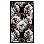 馬の黒と金ゴールドクリスマス引用文 スモールペーパーバッグ (裏面)