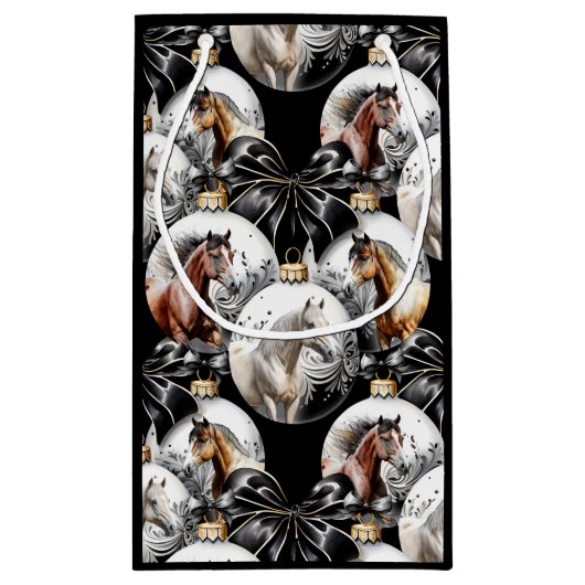 馬の黒と金ゴールドクリスマス引用文 スモールペーパーバッグ (裏面)