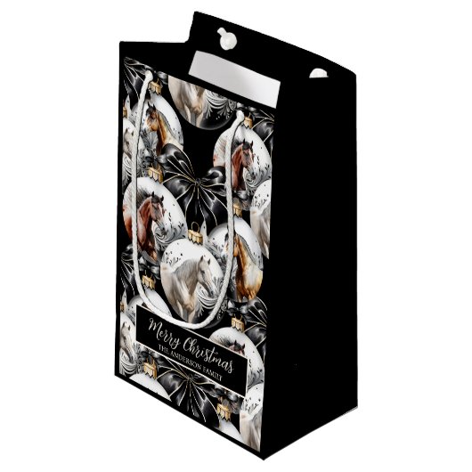 馬の黒と金ゴールドクリスマス引用文 スモールペーパーバッグ (正面アングル)