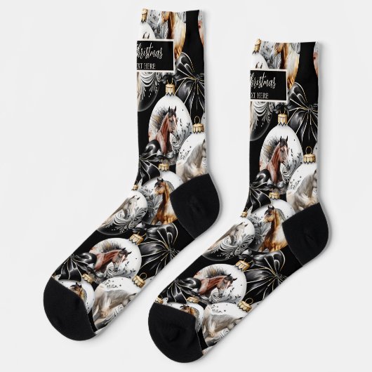 馬の黒と金ゴールドクリスマス引用文 ソックス (左)