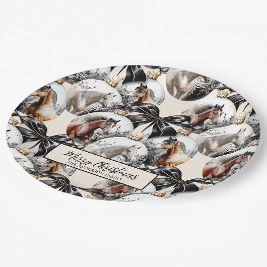 馬の黒と金ゴールドクリスマス引用文 ペーパープレート (アングル)
