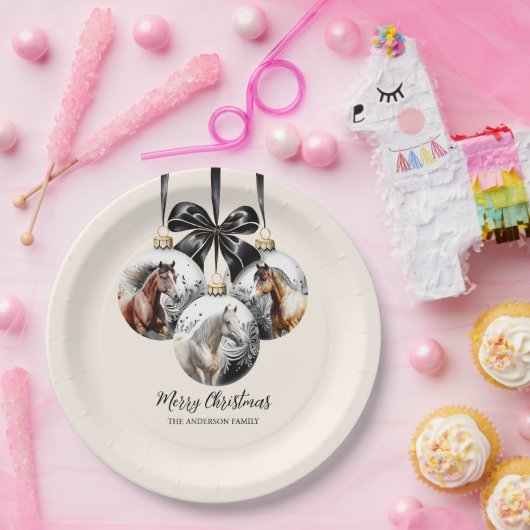 馬の黒と金ゴールドクリスマス引用文 ペーパープレート (パーティー)