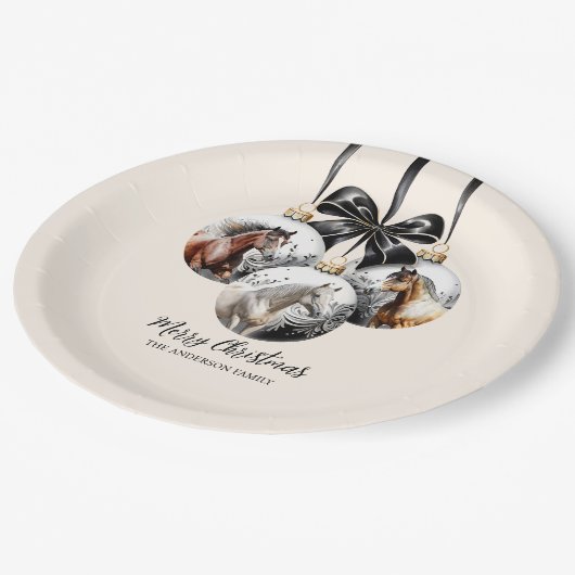 馬の黒と金ゴールドクリスマス引用文 ペーパープレート (アングル)