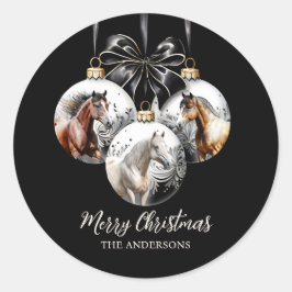 馬の黒と金ゴールドクリスマス引用文 ラウンドシール