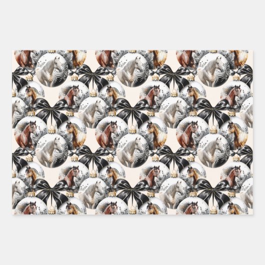馬の黒と金ゴールドクリスマス引用文 ラッピングペーパーシート (正面3)