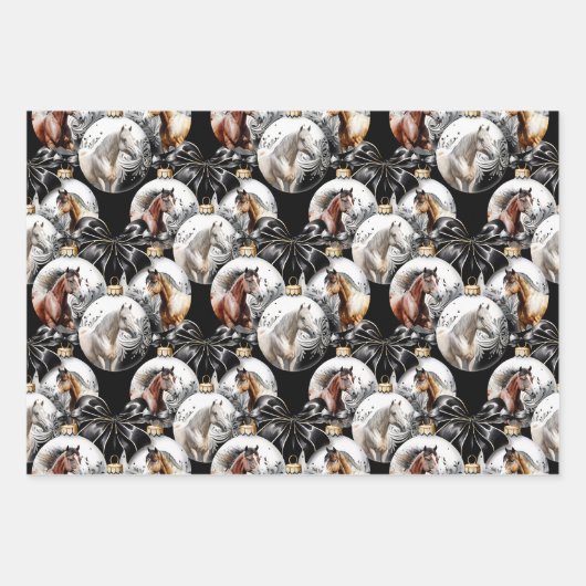 馬の黒と金ゴールドクリスマス引用文 ラッピングペーパーシート (正面2)