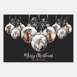 馬の黒と金ゴールドクリスマス引用文 ラッピングペーパーシート
