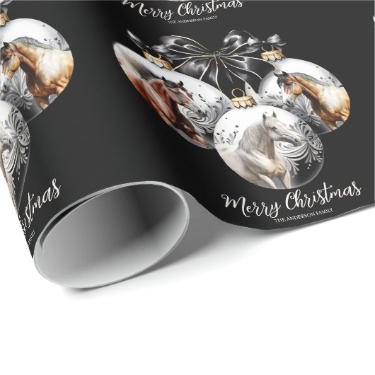 馬の黒と金ゴールドクリスマス引用文 ラッピングペーパー (ロールコーナー)