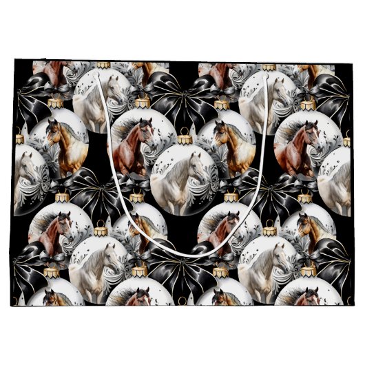 馬の黒と金ゴールドクリスマス引用文 ラージペーパーバッグ (裏面)