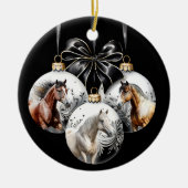 馬の黒と金ゴールドクリスマス セラミックオーナメント (正面)