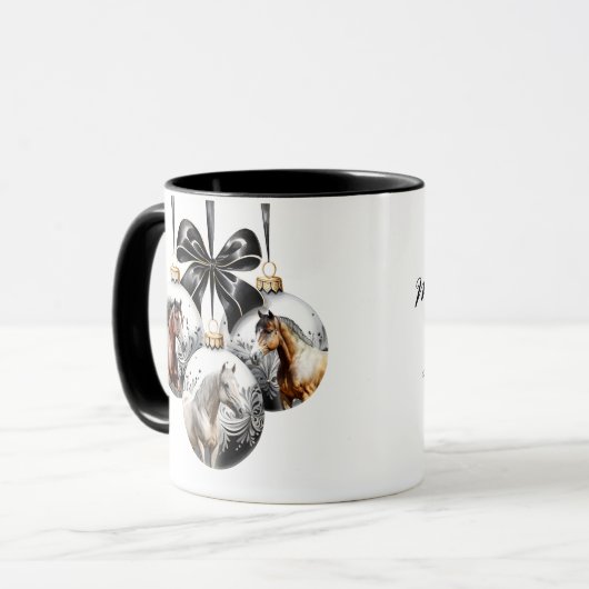 馬の黒と金ゴールドクリスマス マグカップ (正面左)