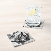 馬の黒白の美術写真 スクエアペーパーコースター (インサイチュ)