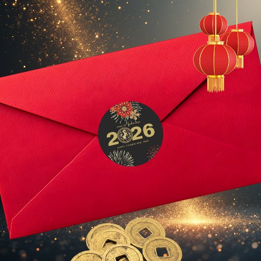 馬の黒金を使った中国の新年 ラウンドシール