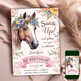 馬の1歳の誕生日カウガールフラワーサドルアップ! 招待状