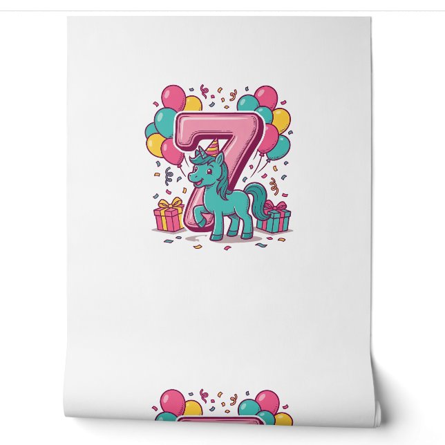 馬の7歳の誕生日パーティー かわいいポニーベクター デザイン_1 壁紙 (ほどく)