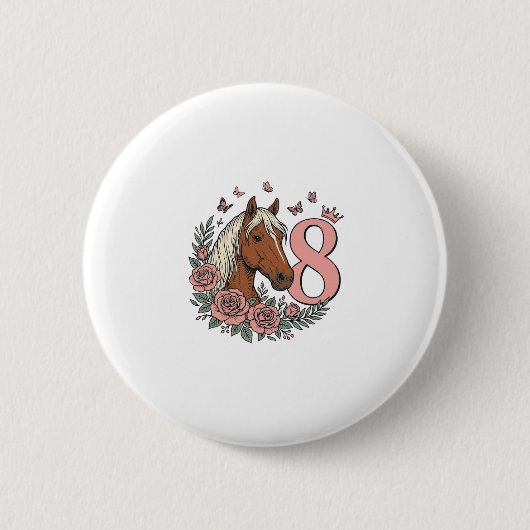 馬の8歳の誕生日 フローラル ヴィンテージ 彫刻デザイン 缶バッジ (正面)