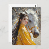 馬の〔占星術の〕十二宮図アートを中国の持つ女の子 ポストカード (正面/裏面)