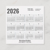 馬のQRコード付き2026年カレンダー名刺 スクエア名刺 (裏面)