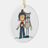 馬のTシャツおよびギフトを持つ女性のカーボーイ セラミックオーナメント (右)