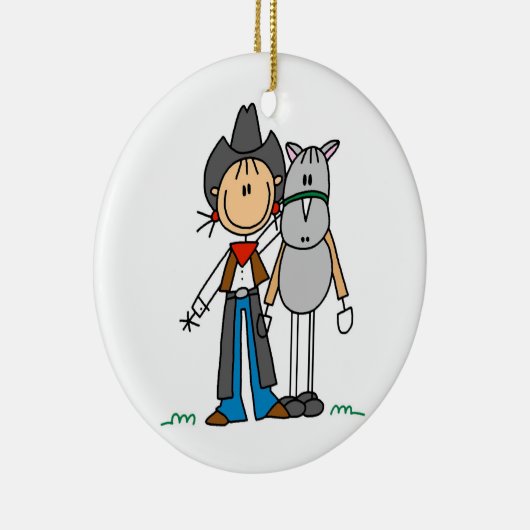 馬のTシャツおよびギフトを持つ女性のカーボーイ セラミックオーナメント (右)