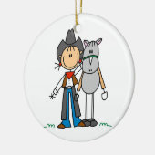 馬のTシャツおよびギフトを持つ女性のカーボーイ セラミックオーナメント (左)