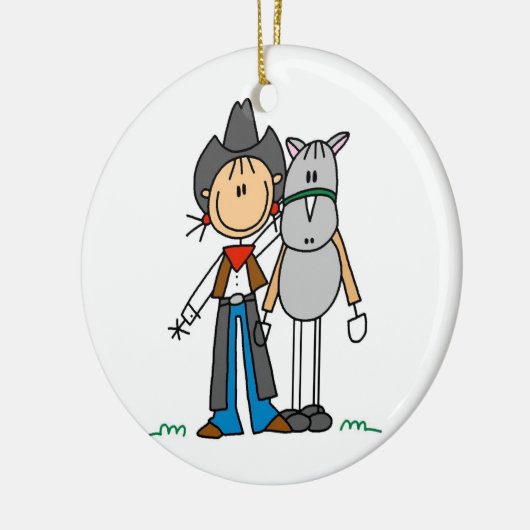 馬のTシャツおよびギフトを持つ女性のカーボーイ セラミックオーナメント (左)