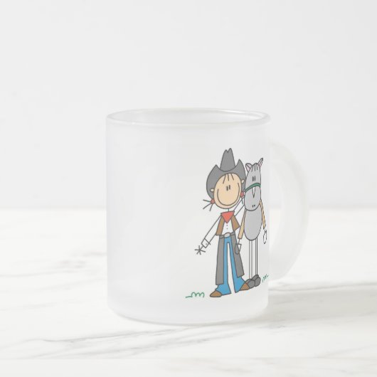 馬のTシャツを持つ棒の姿の女性のカーボーイ フロストグラスマグカップ (正面右)