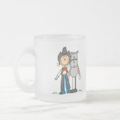 馬のTシャツを持つ棒の姿の女性のカーボーイ フロストグラスマグカップ (左)