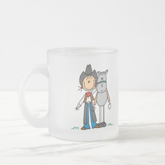 馬のTシャツを持つ棒の姿の女性のカーボーイ フロストグラスマグカップ (左)