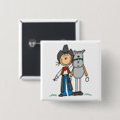 馬のTシャツを持つ棒の姿の女性のカーボーイ 缶バッジ (正面&裏面)