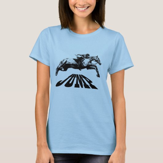 馬は乗馬のTシャツを跳んでいる Tシャツ (正面)