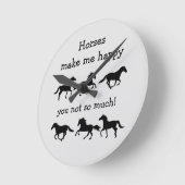 馬は私を幸せにするあまりおもしろい引用文 ラウンド壁時計 (傾斜)