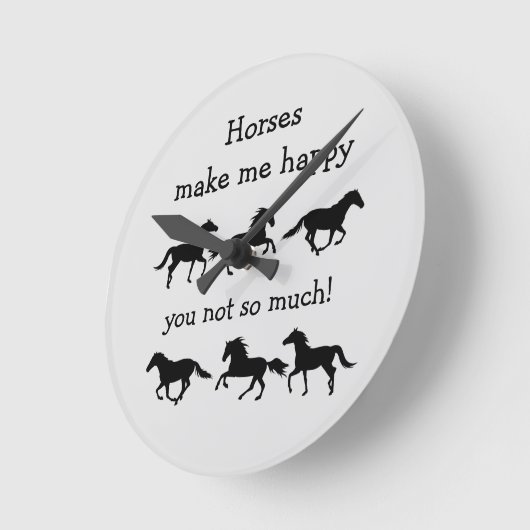 馬は私を幸せにするあまりおもしろい引用文 ラウンド壁時計 (傾斜)