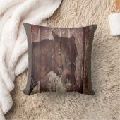 馬は茶色に乗って目で私を見ている クッション (ブランケット)