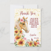 馬ひまわり女性のカーボーイ誕生日感謝していあなた サンキューカード (正面)