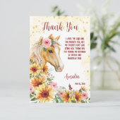 馬ひまわり女性のカーボーイ誕生日感謝していあなた サンキューカード (スタンド正面)